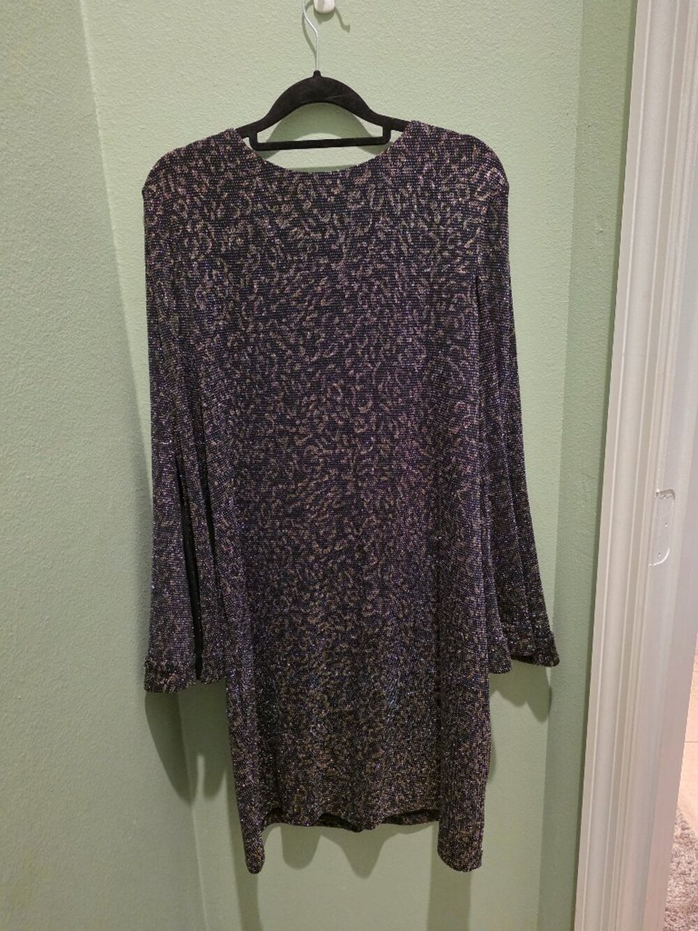 MSK Women's Shift Dress Long Bell Split-Sleeve Metallic Large